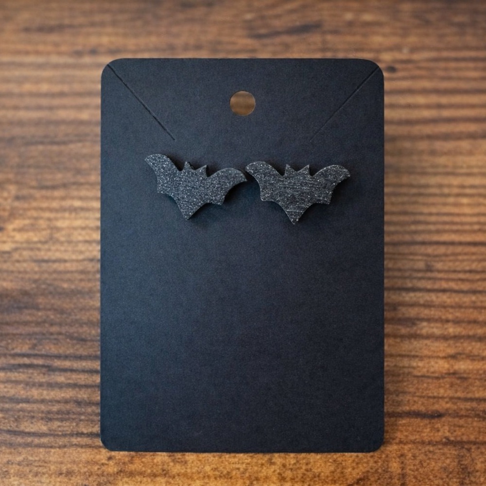 🦇 Black Bat Wooden Stud Earrings | Halloween Gothic Minimal Jewelry